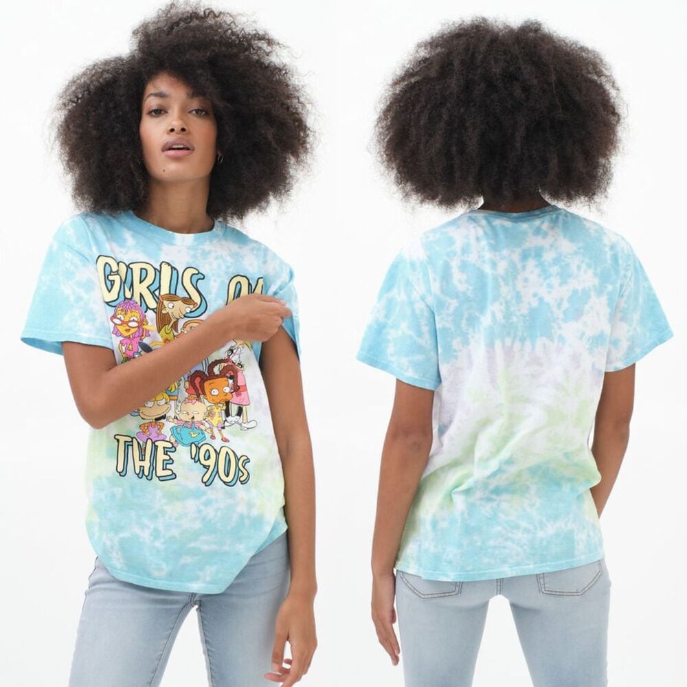 Nickelodeon Girls of the 90s Tie Dye Cartoon Graphic Boyfriend Tee Size Medium - Picture 7 of 10